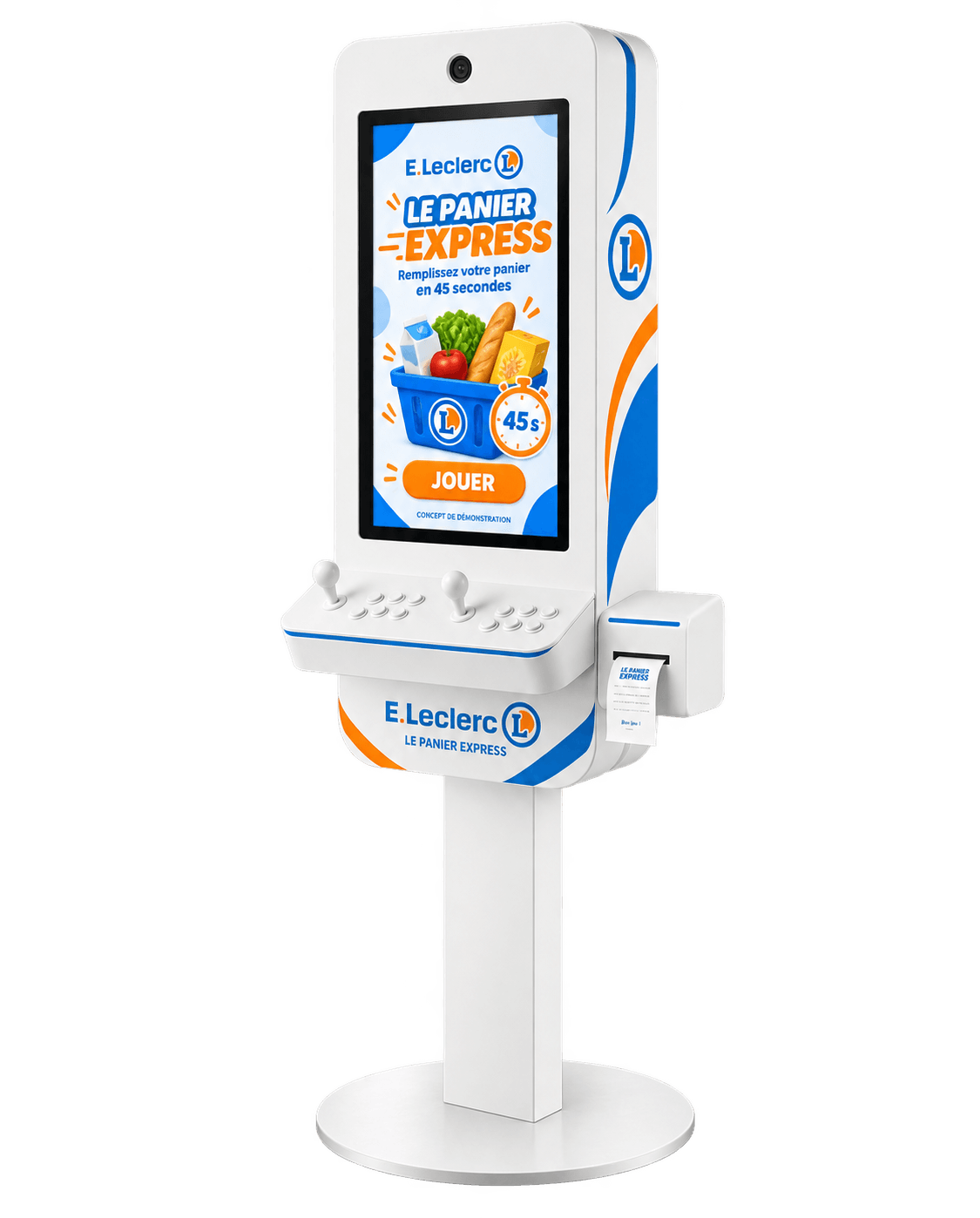 Concept de la GAMEBOOTH ARCADE habillée aux couleurs de E.Leclerc